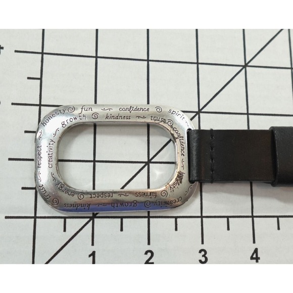 Chicos Belt Womens M-L Black Silver Tone Hook Buckle "Positive Words" Engraved - Picture 13 of 14